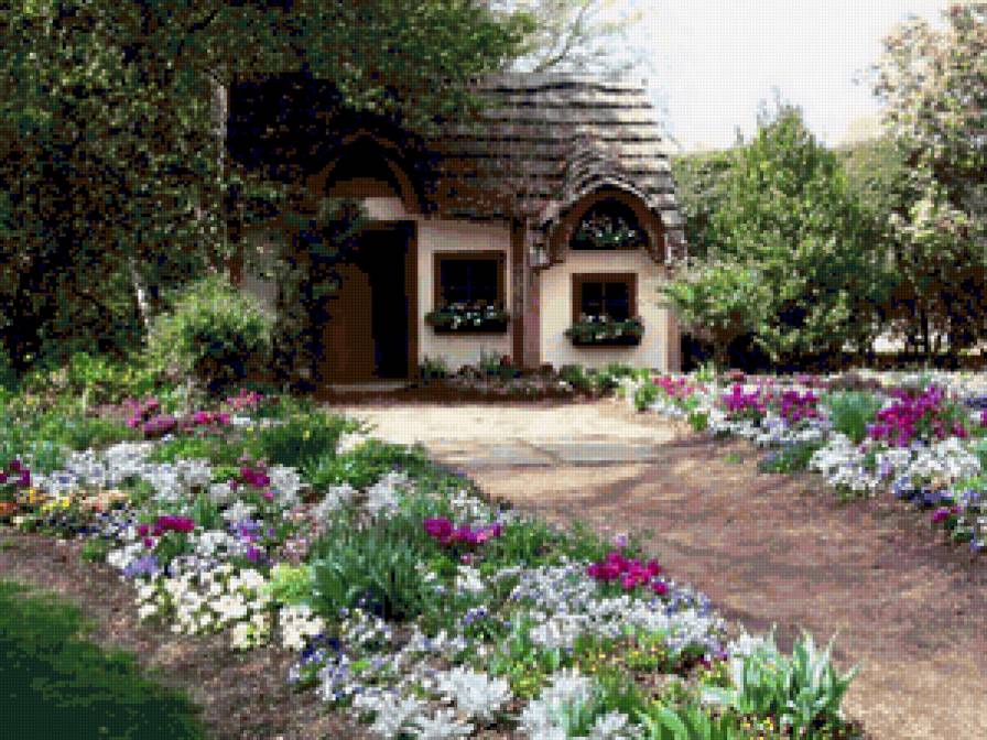 Сказочный домик - цветы, улица, дом, природа - предпросмотр