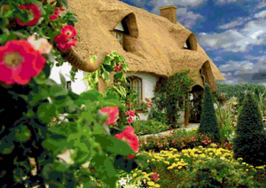 Сказочный домик - цветы, дом, улица, природа - предпросмотр