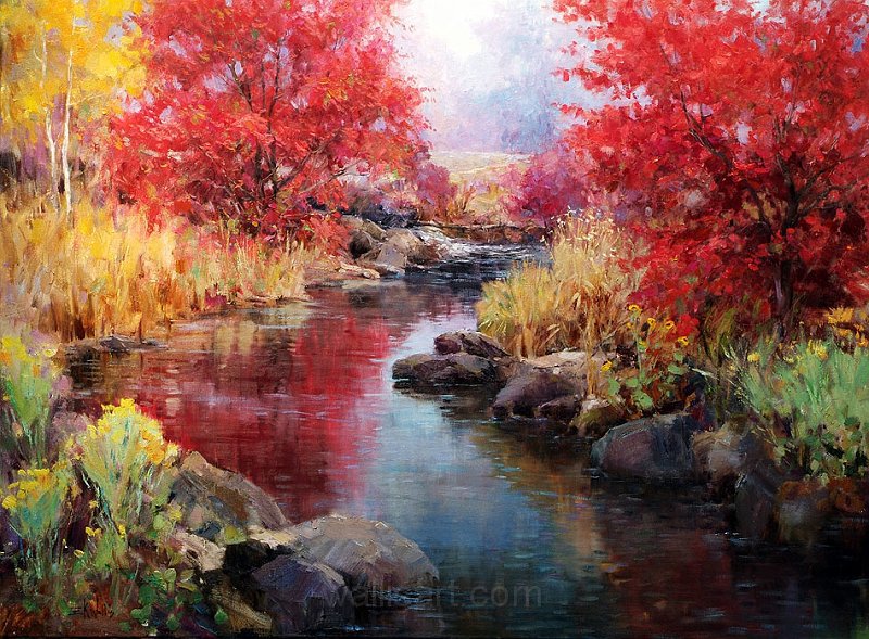 Осенние цвета - осень, пейзаж, река, природа - оригинал