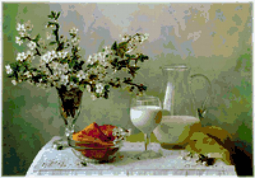 завтрак на столе - натюрморт ваза цветы букет кувшин - предпросмотр