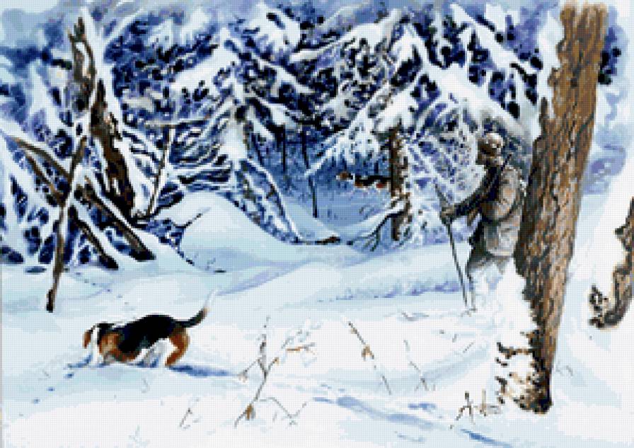 Лесные прогулки - собаки, зима, люди, пейзаж, мужчина, животные - предпросмотр