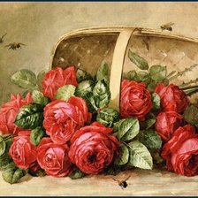 Оригинал схемы вышивки «розы в корзине» (№268463)