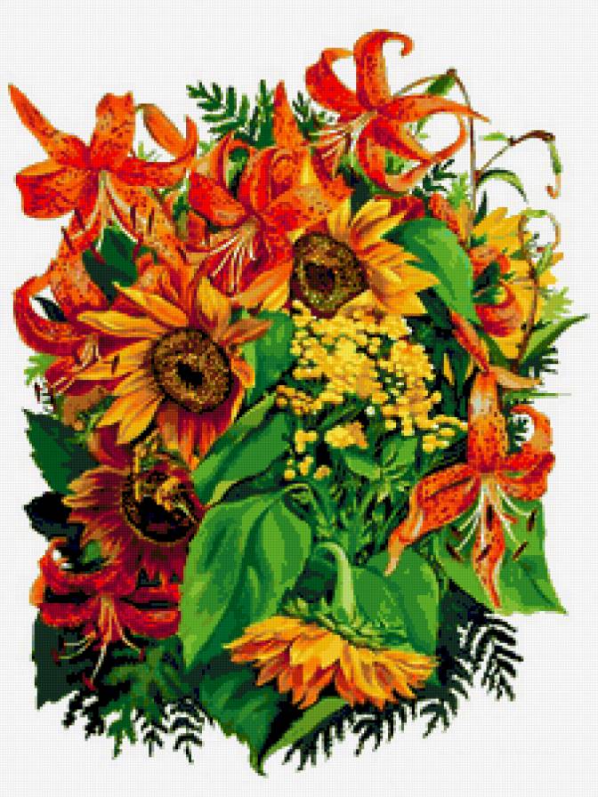 Серия "Букет" - пижма, подсолнухи, букет, лилии, цветы - предпросмотр