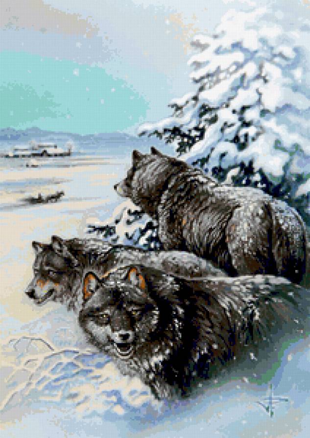 Серия "Волки" - волки, люди, пейзаж, животные, зима - предпросмотр