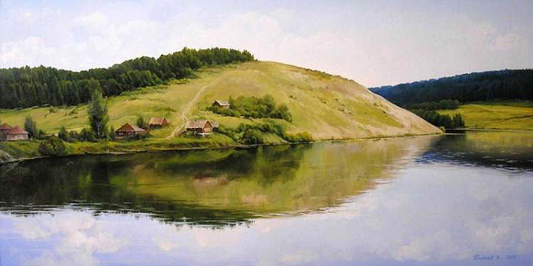 Сибирская деревенька - река, пейзаж, домик - оригинал