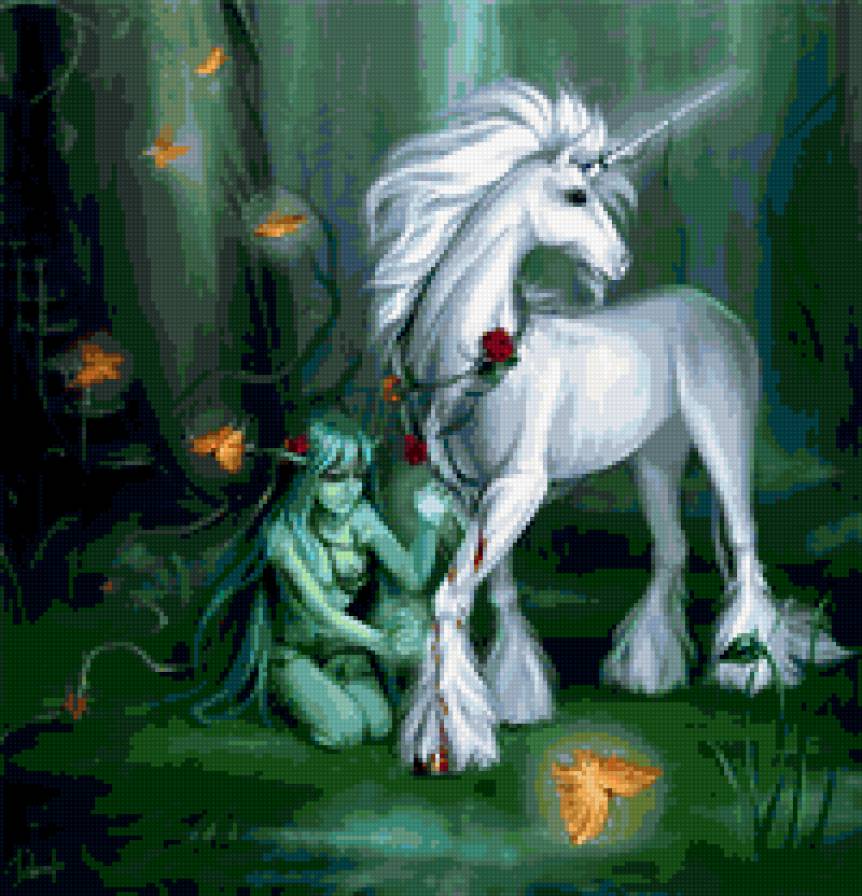 Единорог и фея - единорог, фэнтези, фея, конь - предпросмотр
