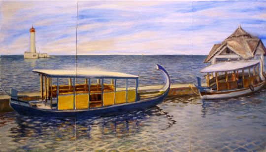 Живопись - лодка, пейзаж, живопись, море - оригинал