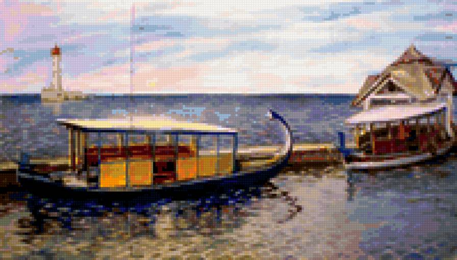 Живопись - море, пейзаж, живопись, лодка - предпросмотр