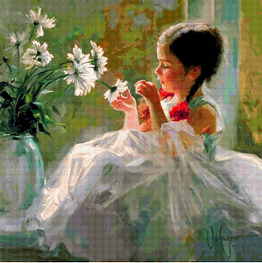 Живопись - живопись, девочка, ребенок, цветы - предпросмотр