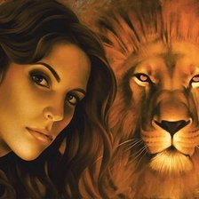 Схема вышивки «Девушка и лев.»