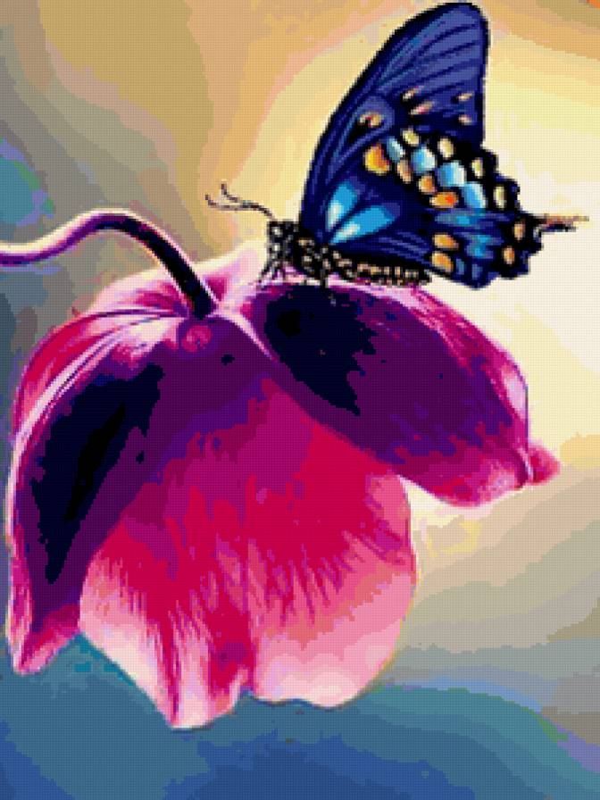 Бабочка и цветок - бабочка, цветок, картина, природа - предпросмотр