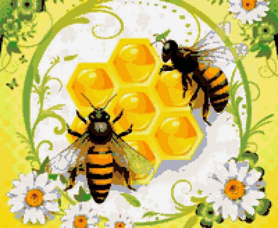 пчелки - на кухню, желтое, пчелки, мед, ромашки - предпросмотр