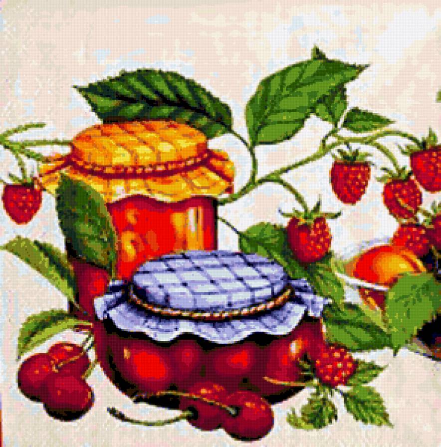 Варенье и ягодки - панно, для кухни, ягодки, малина, вишенки, ягоды, варенье - предпросмотр
