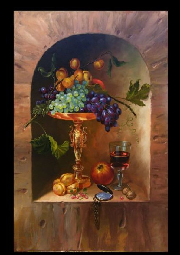 Натюрморт - живопись, виноград, натюрморт, фрукты, вино - оригинал