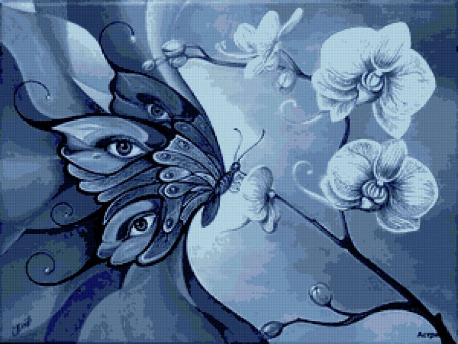 Бабочка и орхидея - цветы, бабочка, глазами бабочки, взгляд - предпросмотр