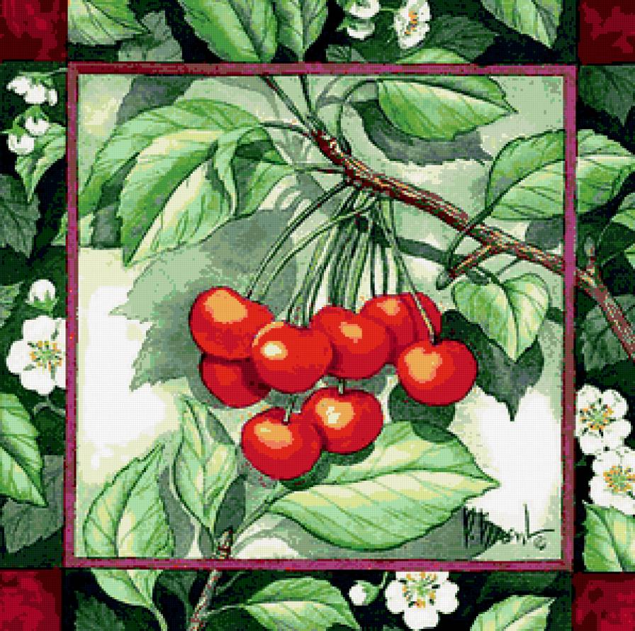 Подушка "Вишенки" - подушка, вишни, салфетка, ягоды - предпросмотр