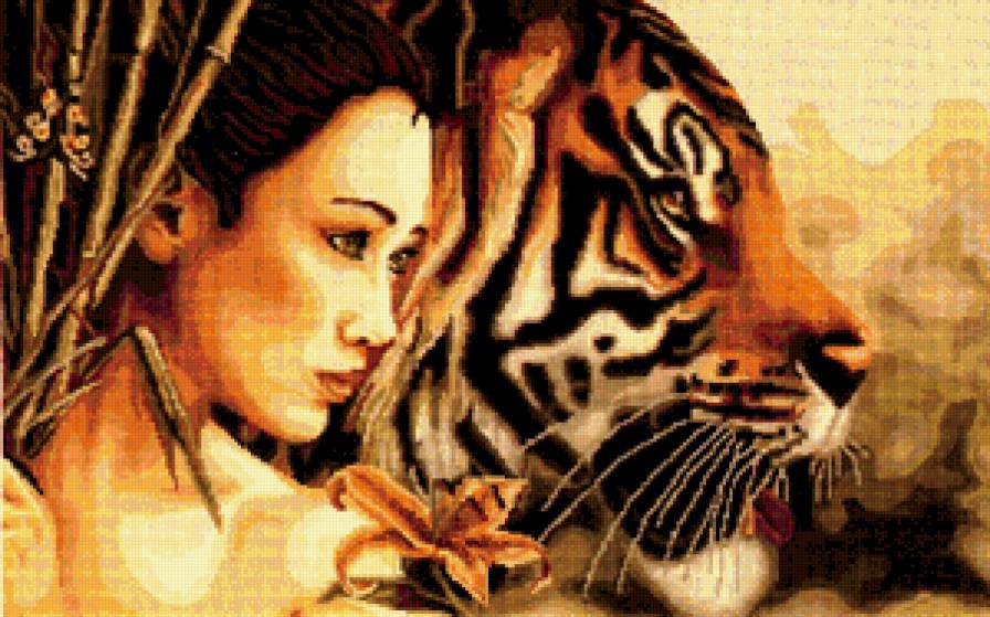 Восток - тигр, девушка, восток, животные - предпросмотр