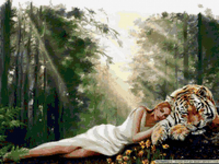 Тигр и девушка - девушки, животные - предпросмотр