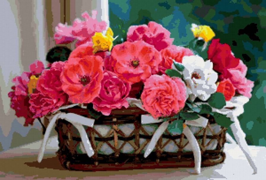 корзина с цветами - шиповник, букет, розы, цветы - предпросмотр