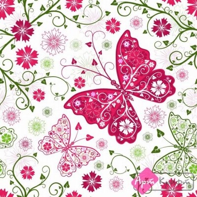 подушка - цветы, подушка, бабочка, узор - оригинал