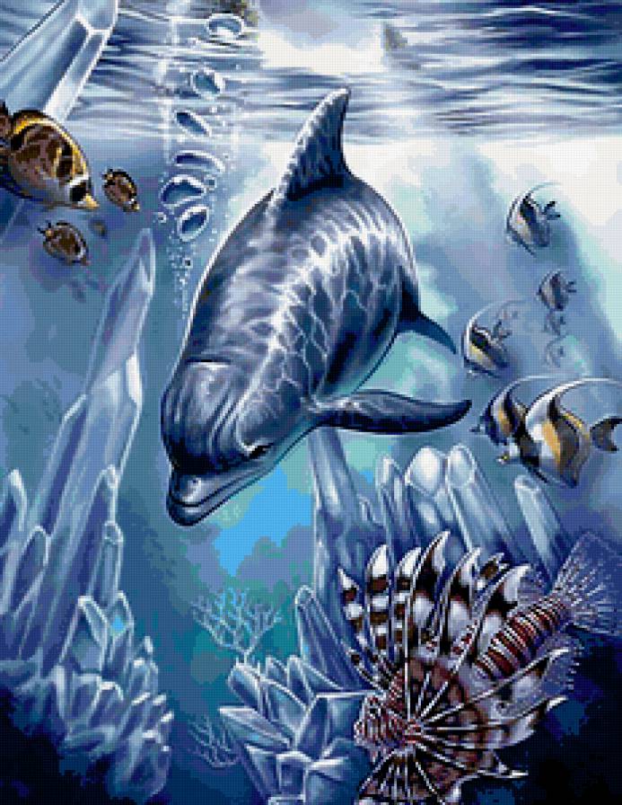 Подводный мир - картина, море, дельфин - предпросмотр