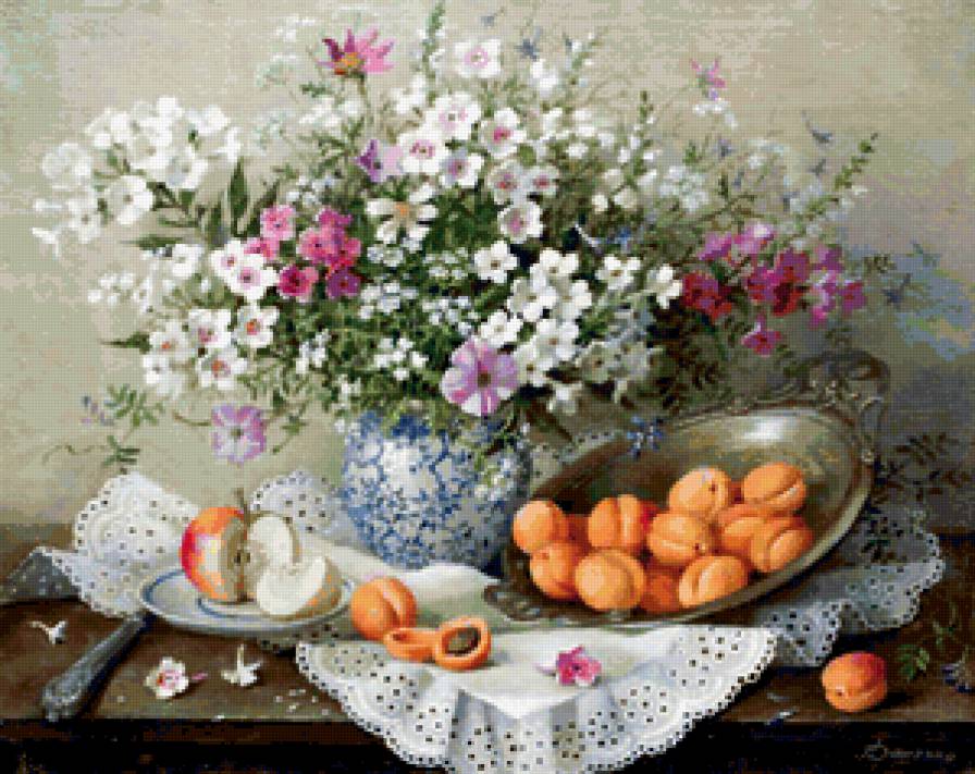 1 - натюрморт, персики, цветы. фрукты - предпросмотр