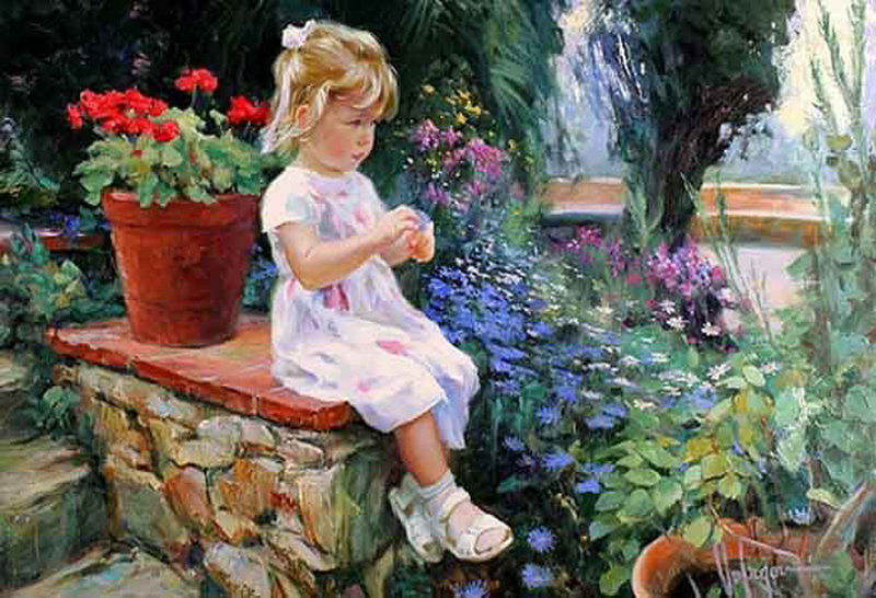 Девочка - владимир волегов, цветы, картина, девочка, ребенок - оригинал