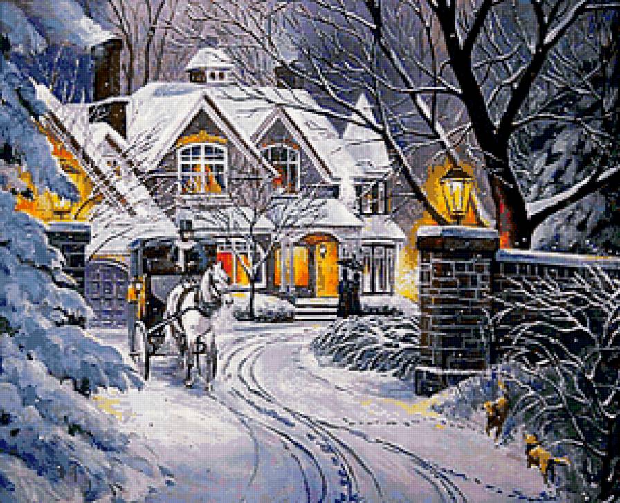 Зимняя ночь - снег, зима, мороз, ночь, фонари, пейзаж, домики - предпросмотр