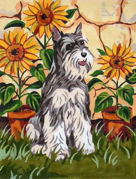 Собачки и цветы - щенок, подсолнухи, собаки, цветы, собака, животные, природа - оригинал