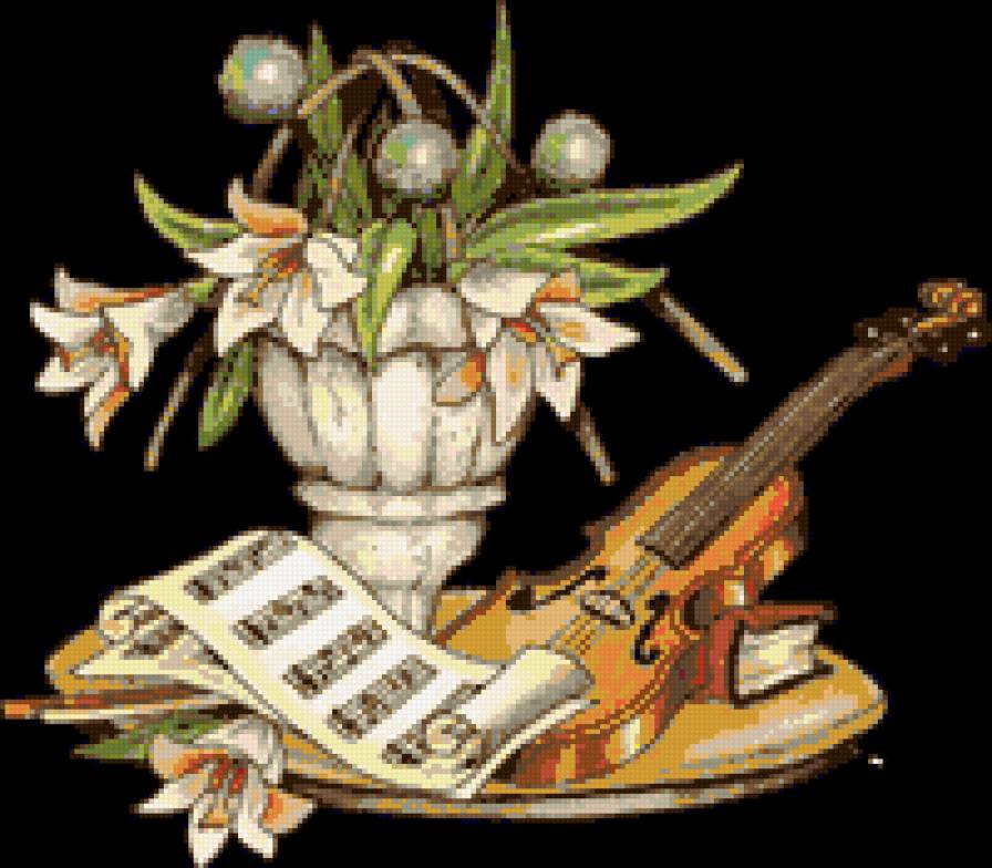 музыкальный урок - скрипка ваза цветы лилии - предпросмотр