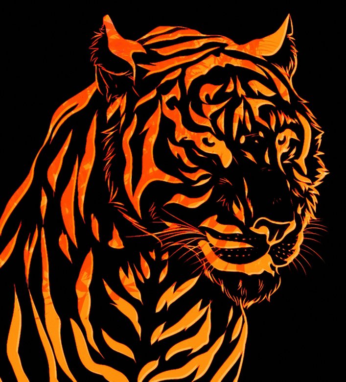 Тигр в пламени - огонь, пламя, хищник, зверь, тигр - оригинал