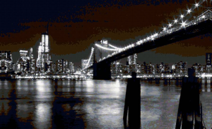 мост - вода, ноч, черно-белые, мост, река - предпросмотр