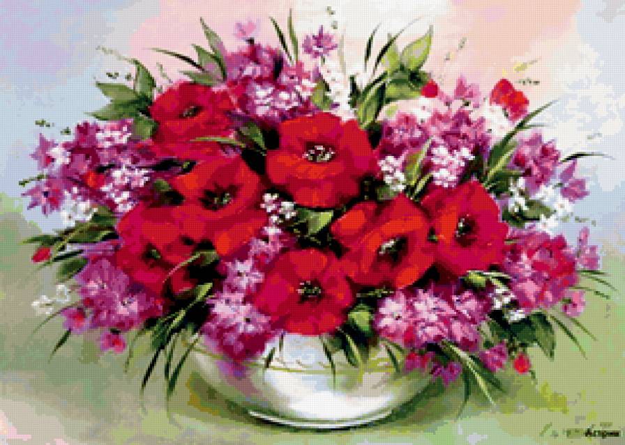 Весенний букет - маргаритки, цветы, маки, букет, натюрморт, ваза - предпросмотр