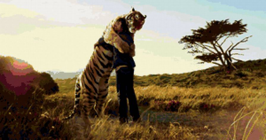 дружба на век - тигр, люди. животные, саванна, природа - предпросмотр