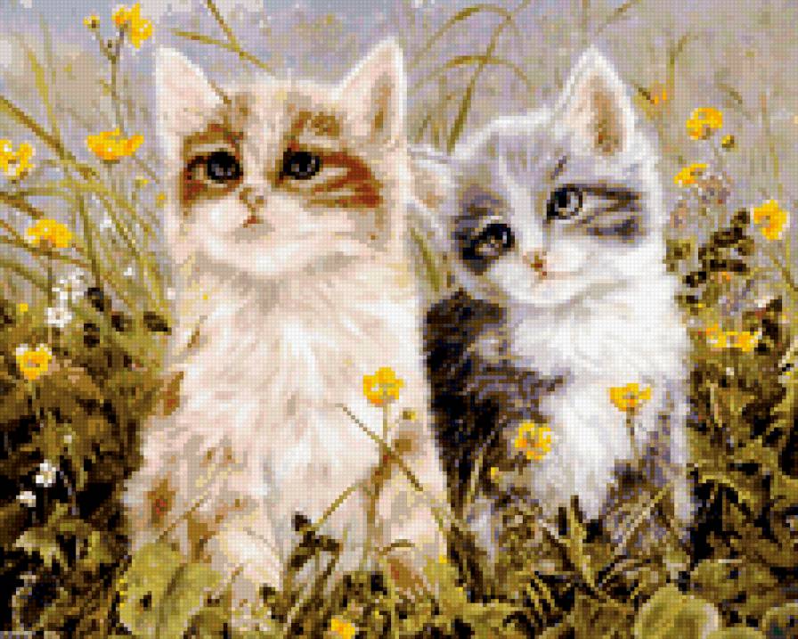 Котята в цветах - цветы, животные. коты - предпросмотр