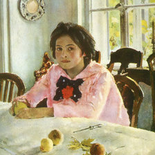 Оригинал схемы вышивки «Девочка с персиками» (№281581)