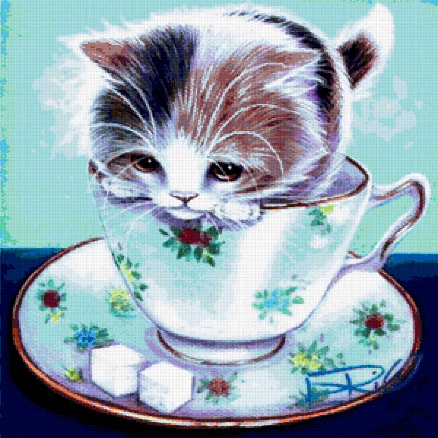 Котёнок в чашечке - чашечка, кошки, коты, котята, кошка, кот, малыши, посуда - предпросмотр