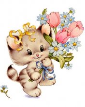 Котёнок с цветами - букет, цветы, деткам, тюльпаны, котенок, кошки, котята - оригинал