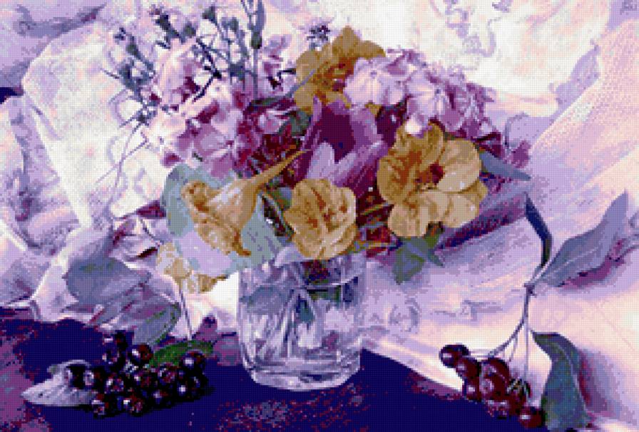 сиреневый натюрморт - лиловый, цветы, сиреневый, букет, натюрморт - предпросмотр
