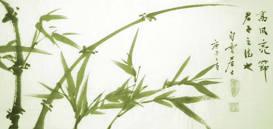 бамбук на ветру - бамбук, растения, восток, японская акварель - оригинал