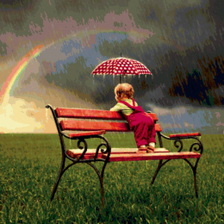 первая радуга - дождь, зонт, красота, дети, радуга, детство - предпросмотр