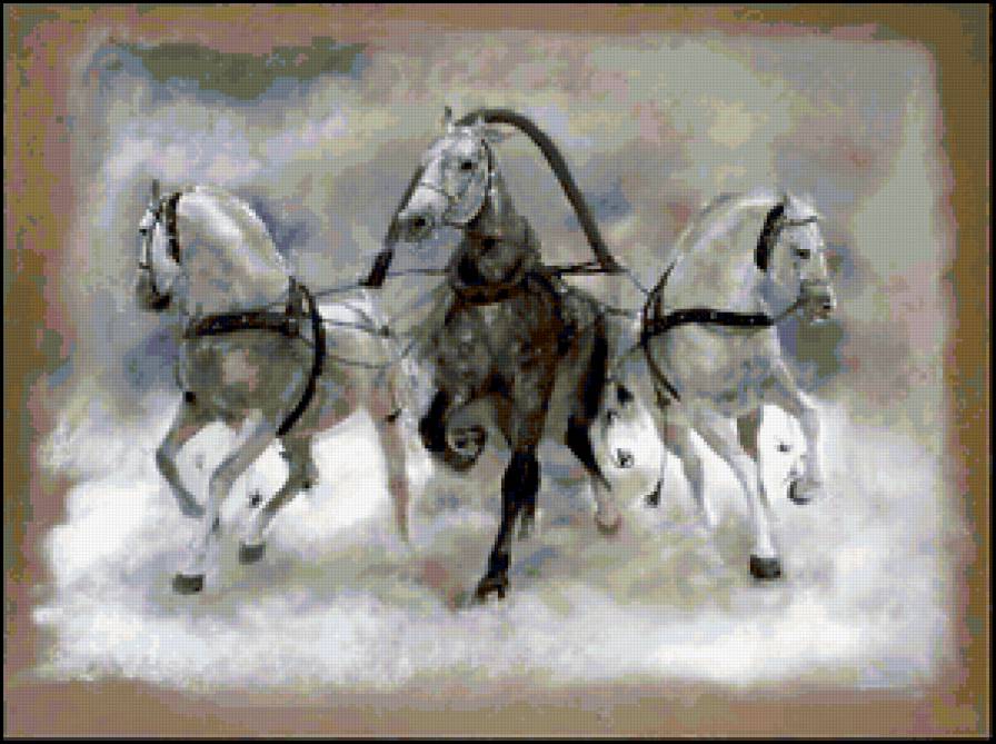 тройка - сани, тройка, кони, упряжка, лошади, зима, дорога - предпросмотр