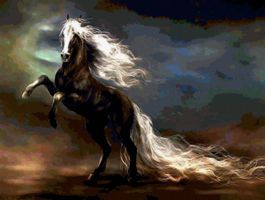 Белогривый конь - животные, лошади, картина - предпросмотр