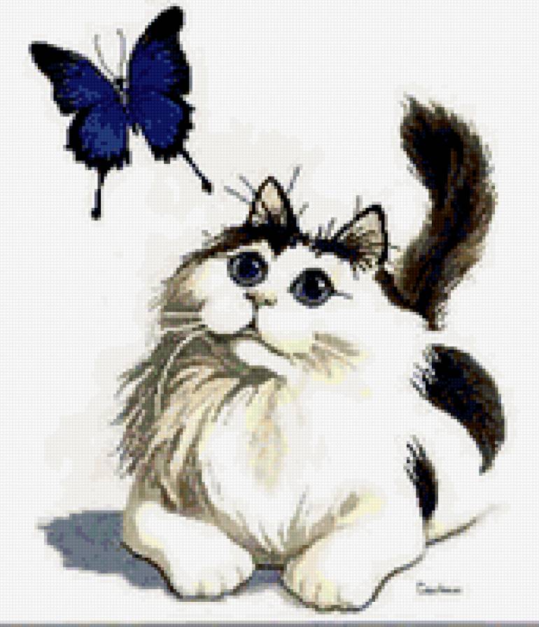 Кот и бабочка - кот, бабочка - предпросмотр