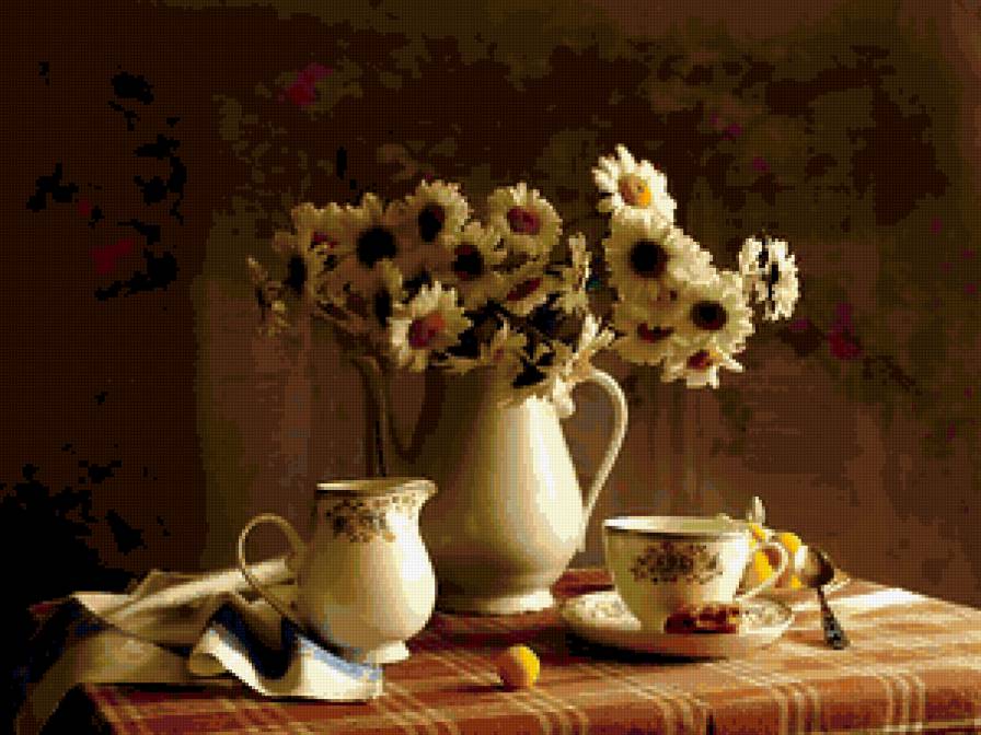 натюрморт - завтрак, натюрморт, цветы, лето, букет - предпросмотр