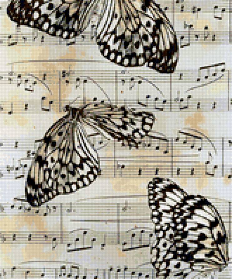 бабочки и ноты - ноты, бабочки, музыка - предпросмотр