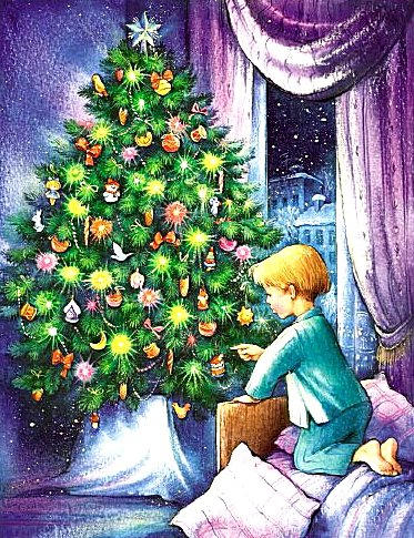 Праздничная ночь - дети, ночь, елка, новый год - оригинал
