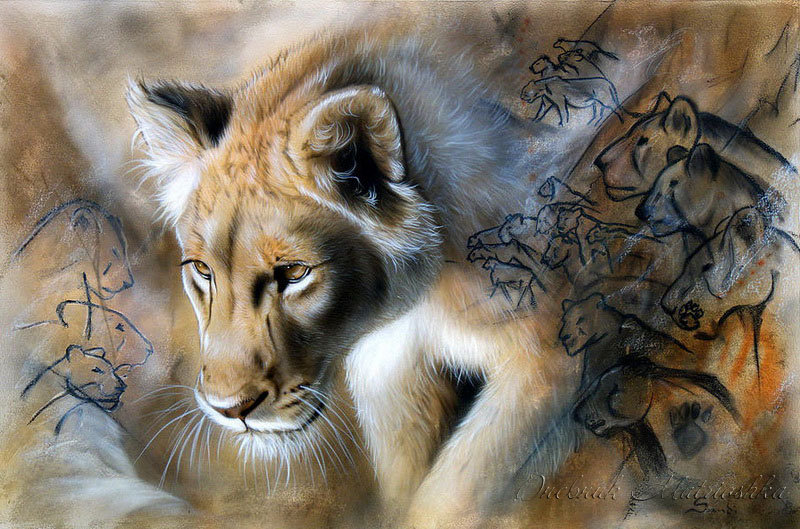 ХУДОЖНИК - Sandi Baker - художник, лев, зверь, тигр, животноекартина, хищник - оригинал