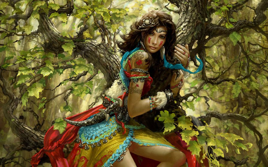 Разбойник - девушка, сказка, циганка, дерево, лес - оригинал