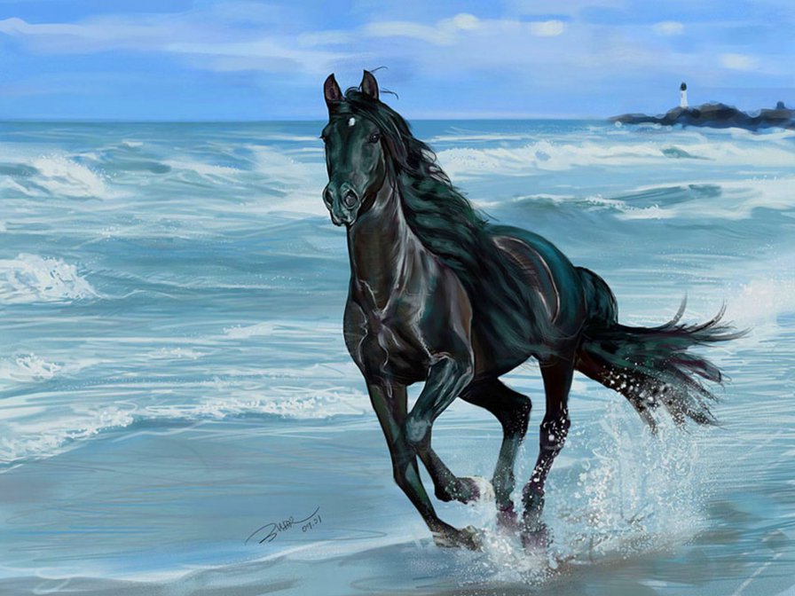 Конь - конь, лошадь, природа, животные, море - оригинал
